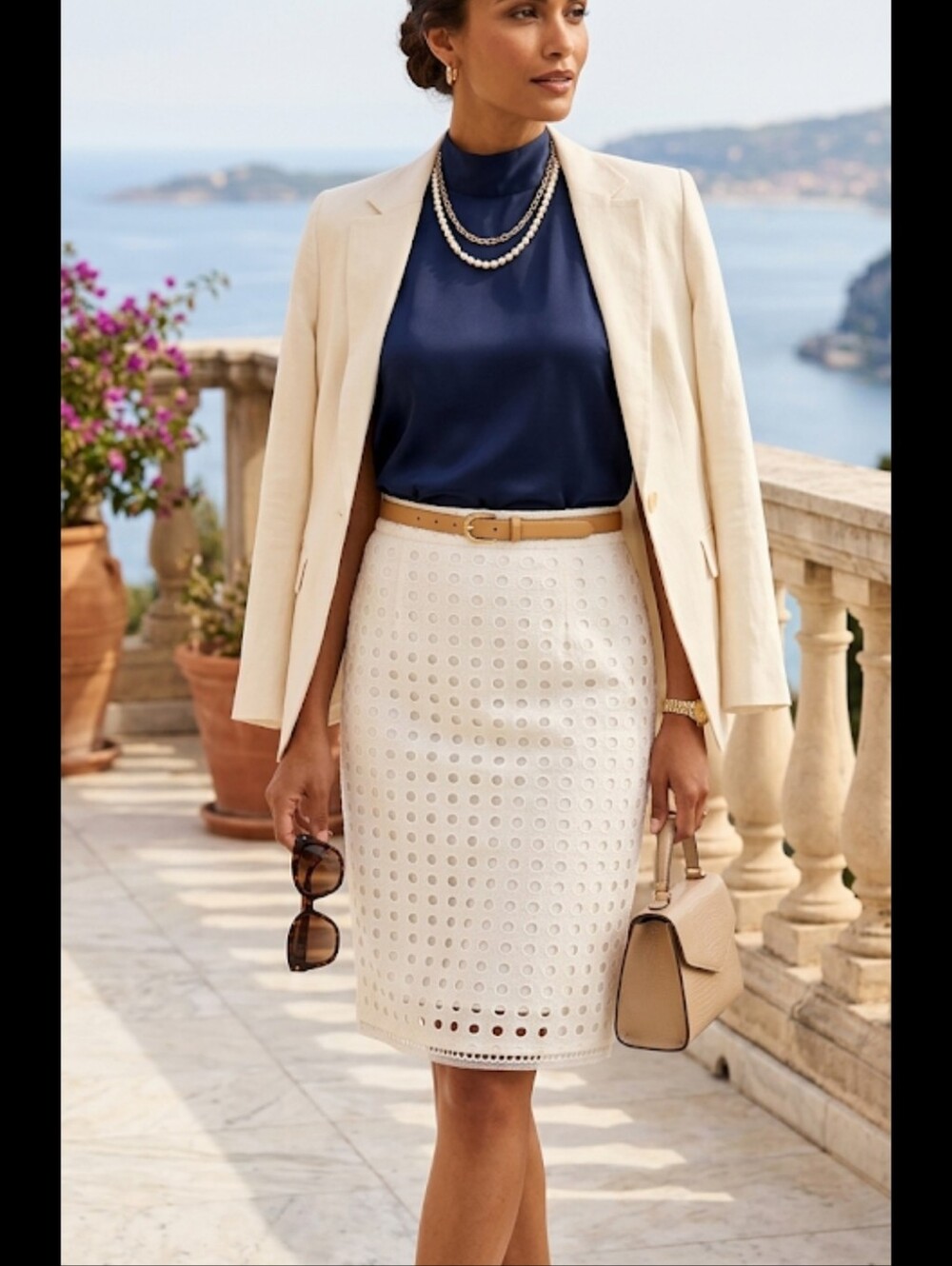 Judith & Charles Classic White Eyelet Pencil Skirt